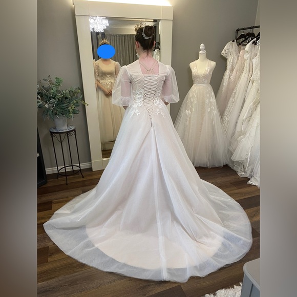 Custom Wedding Dress! Soft Blush w/Tulle Overlay, Sleeve (modest, LDS) - Picture 3 of 14